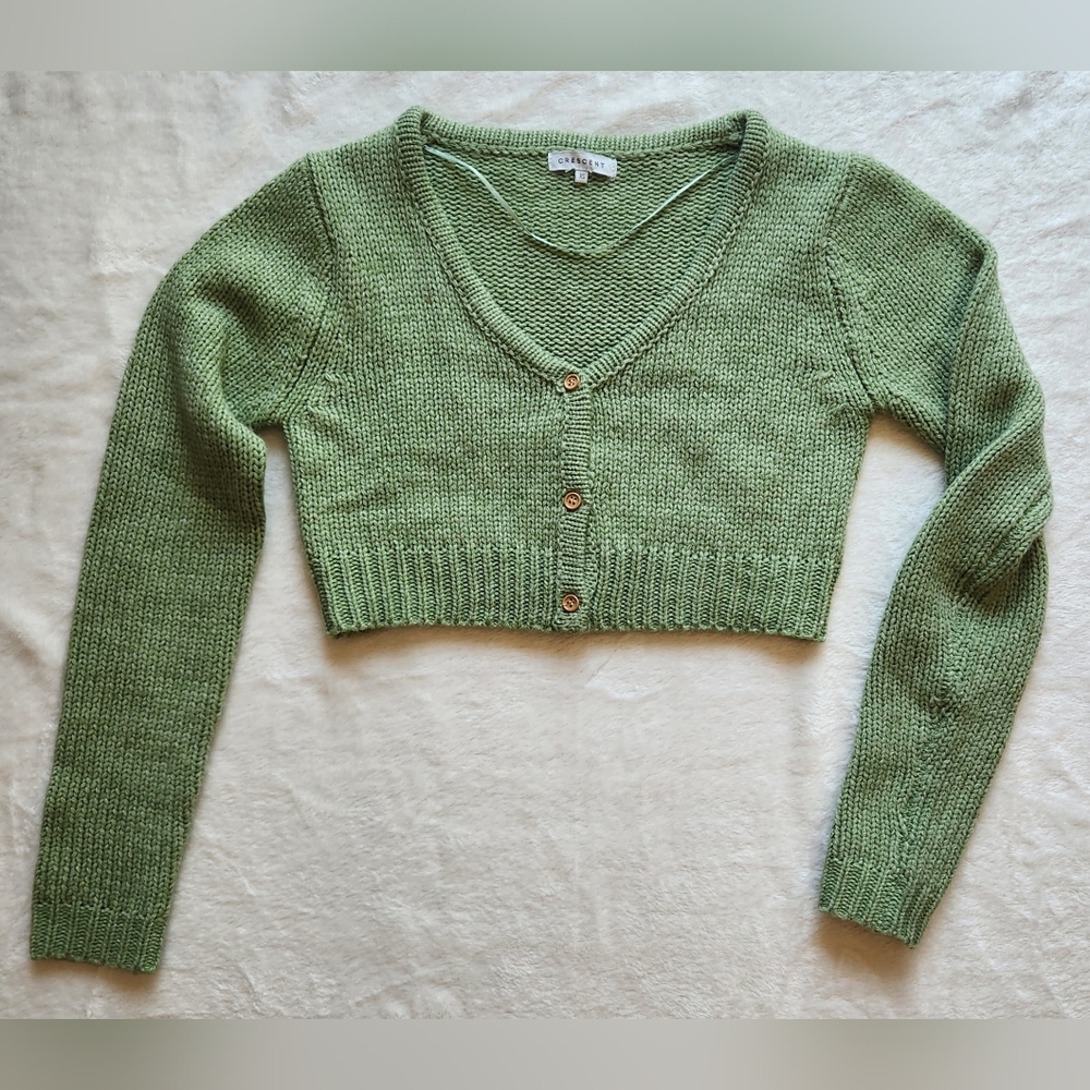 LIKE NEW Crescent Sage Green Cropped Cardigan